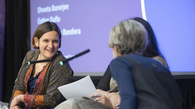 Nobel Prize winner Esther Duflo speaking at LSE in 2024