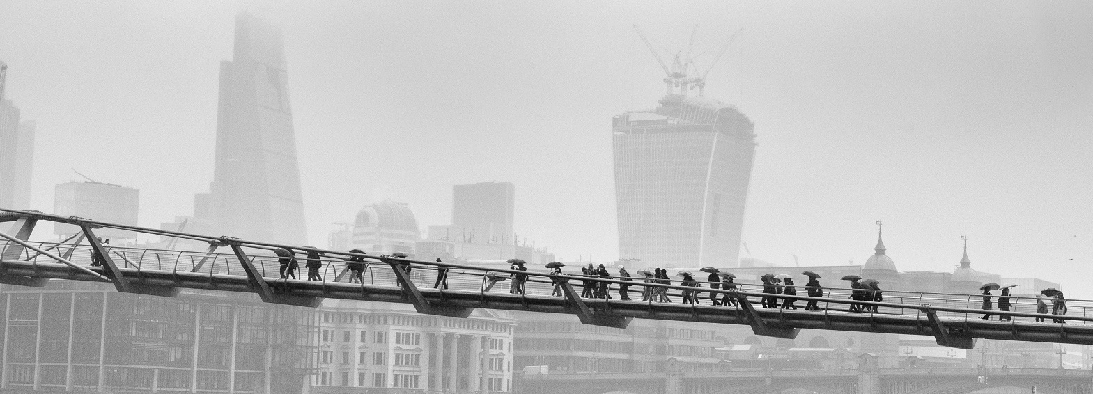 Black and white image of the Millennium Bridge in London