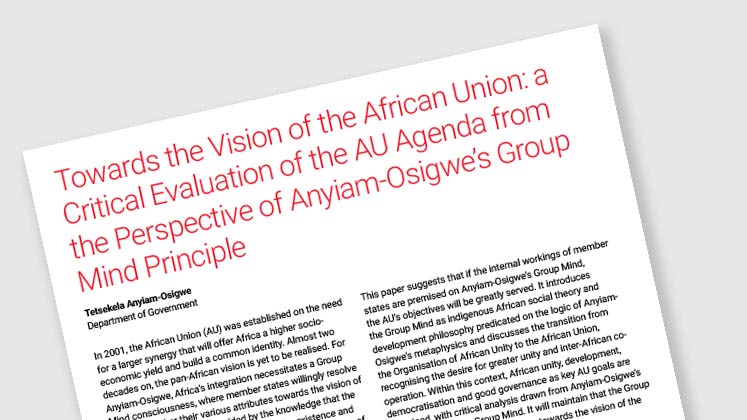 Towards the Vision of the African Union: a Critical Evaluation of the AU Agenda from the Perspective of Anyiam-Osigwe's Group Mind Principle