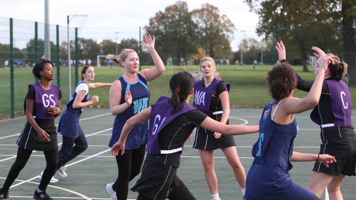 LSE Netball team during a match at the LSE Sportsground in New Malden, Surrey