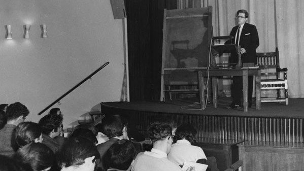 Donald Watt lecturing in the Old Theatre in 1964