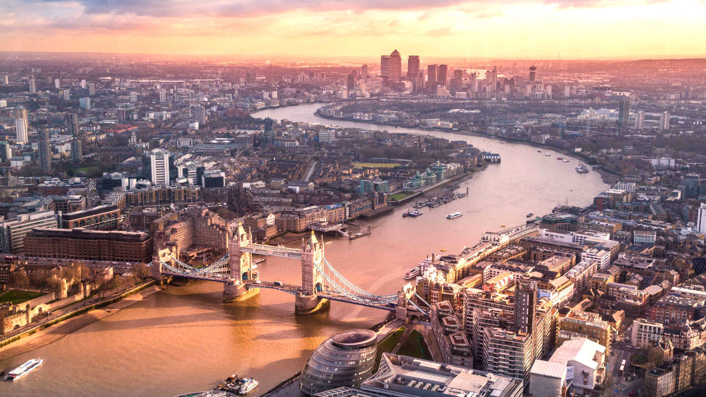 An aerial shot of London at sunset | LSE and London
