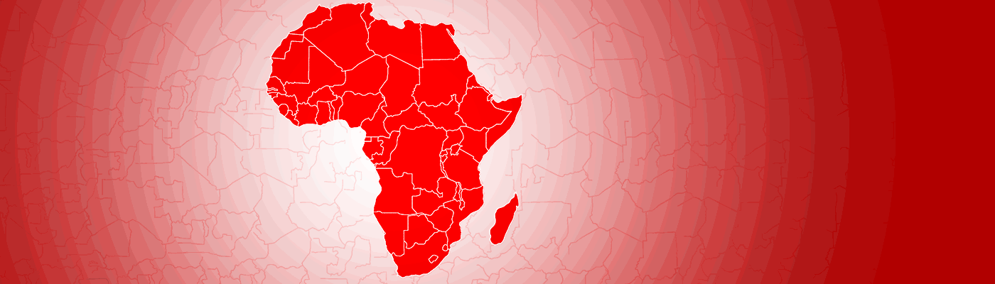 An abstract graphic showing an outline of Africa in LSE red in the middle of a pattern of concentric circles