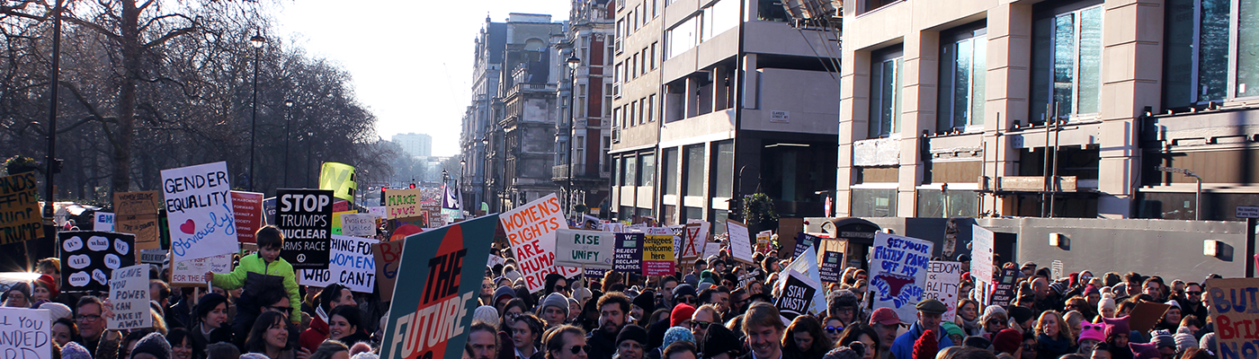 Protestors at the London Women's March in 2017
