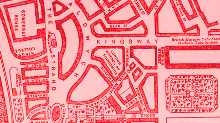 Historic map showing the LSE campus in central London.