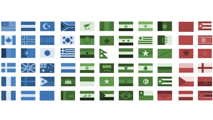 Cold War History Project logo: world flags coloured in blue, green, and red.