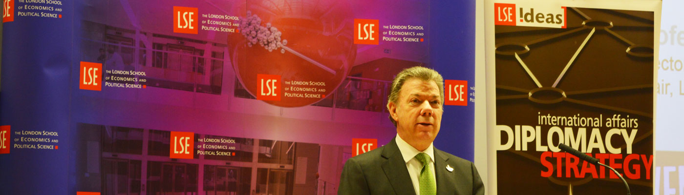 Colombian President Juan Manuel Santos speaking at LSE IDEAS