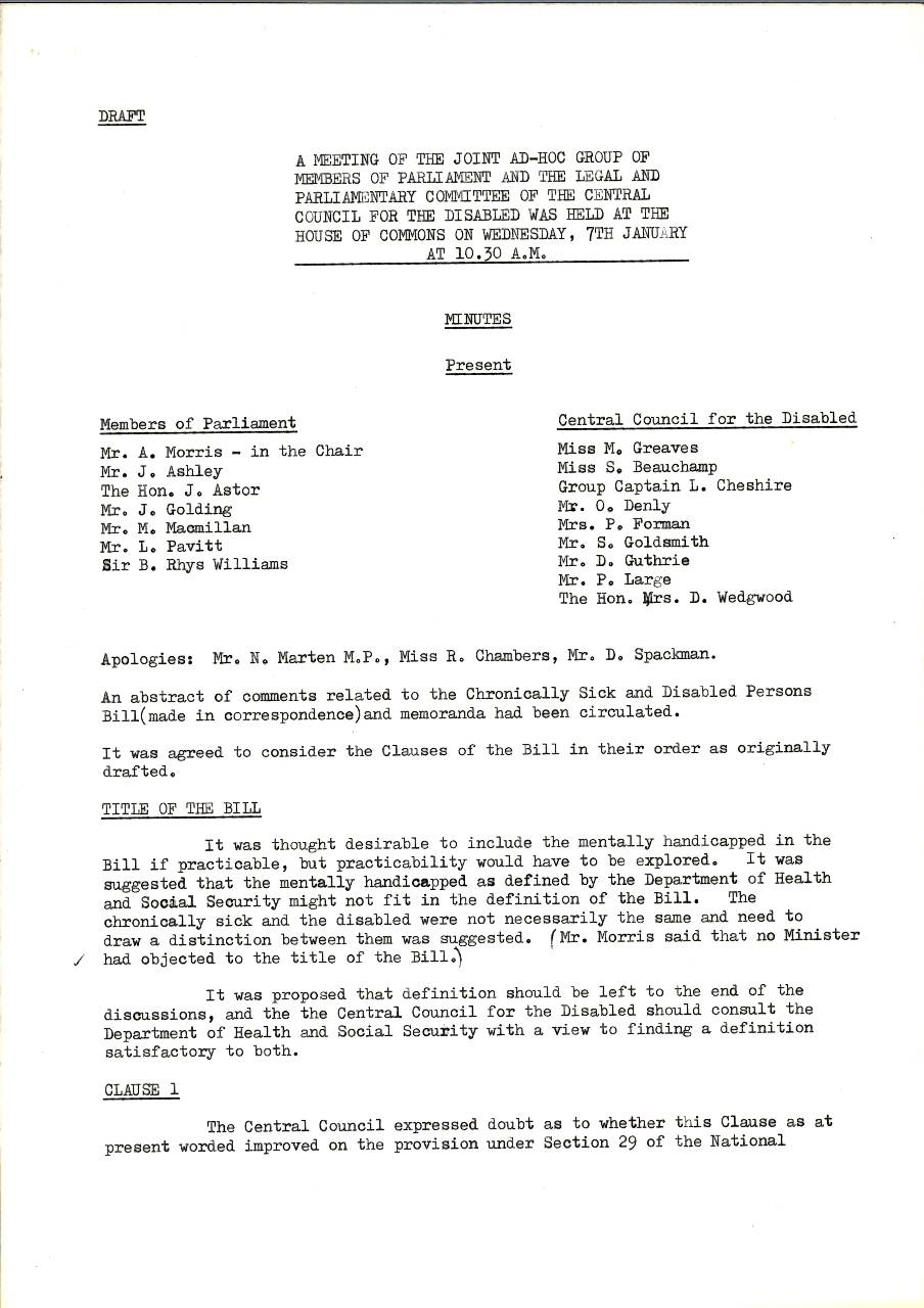 Minutes of the Joint Ad Hoc Committee, 7th January 1970