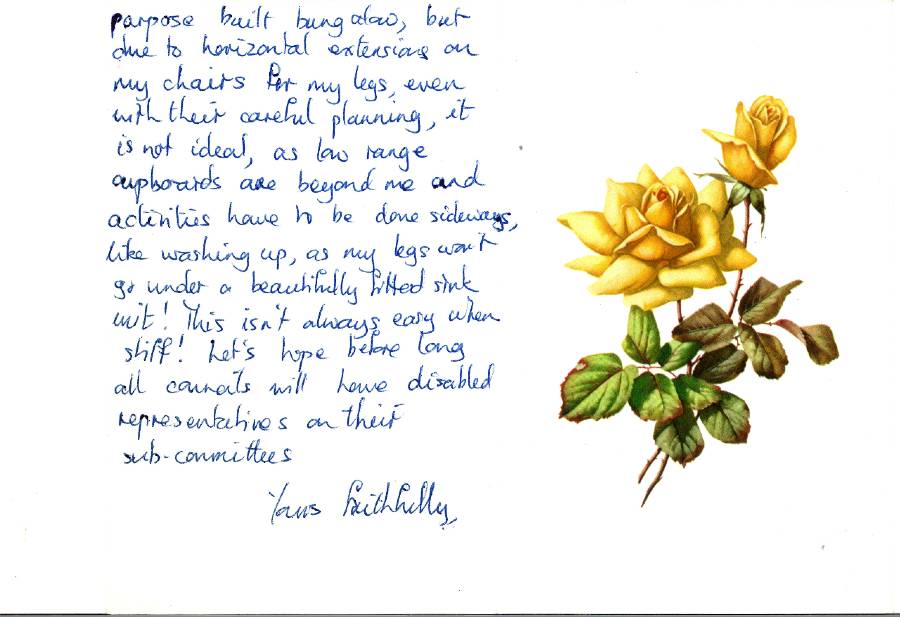 A handwritten letter to Alf Morris MP from a constituent and featuring a drawing of yellow flowers.