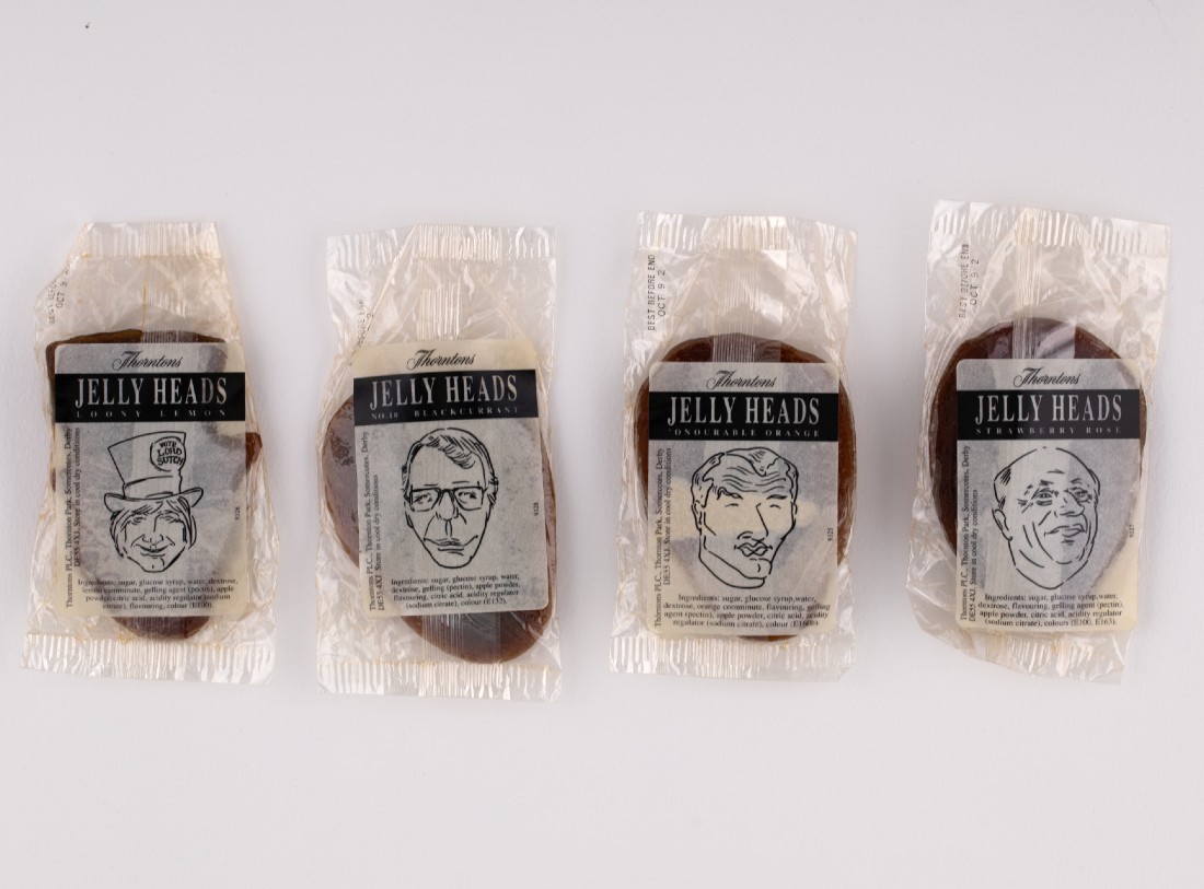 Four jelly heads each representing a political figure.
