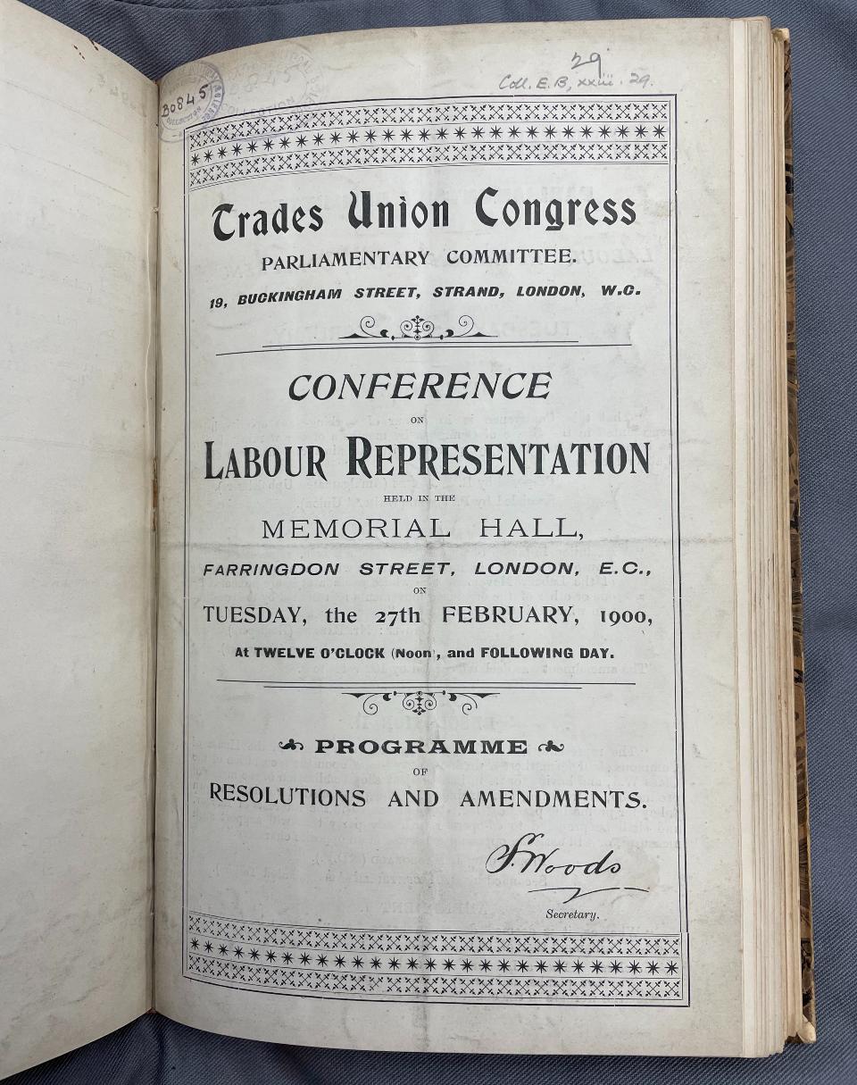A Trades Union Congress conference programme front cover from 1900.