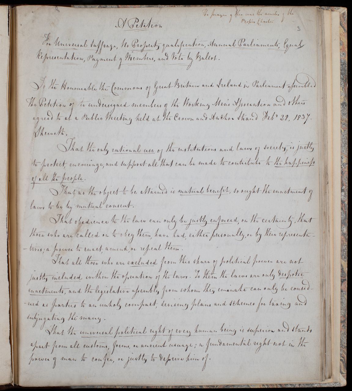 A handwritten page with the title "A petition".