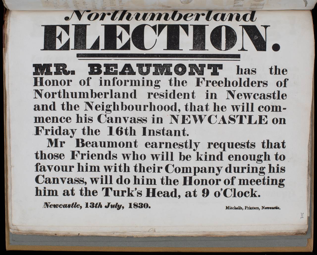 A page of an election leaflet from the 1830s.