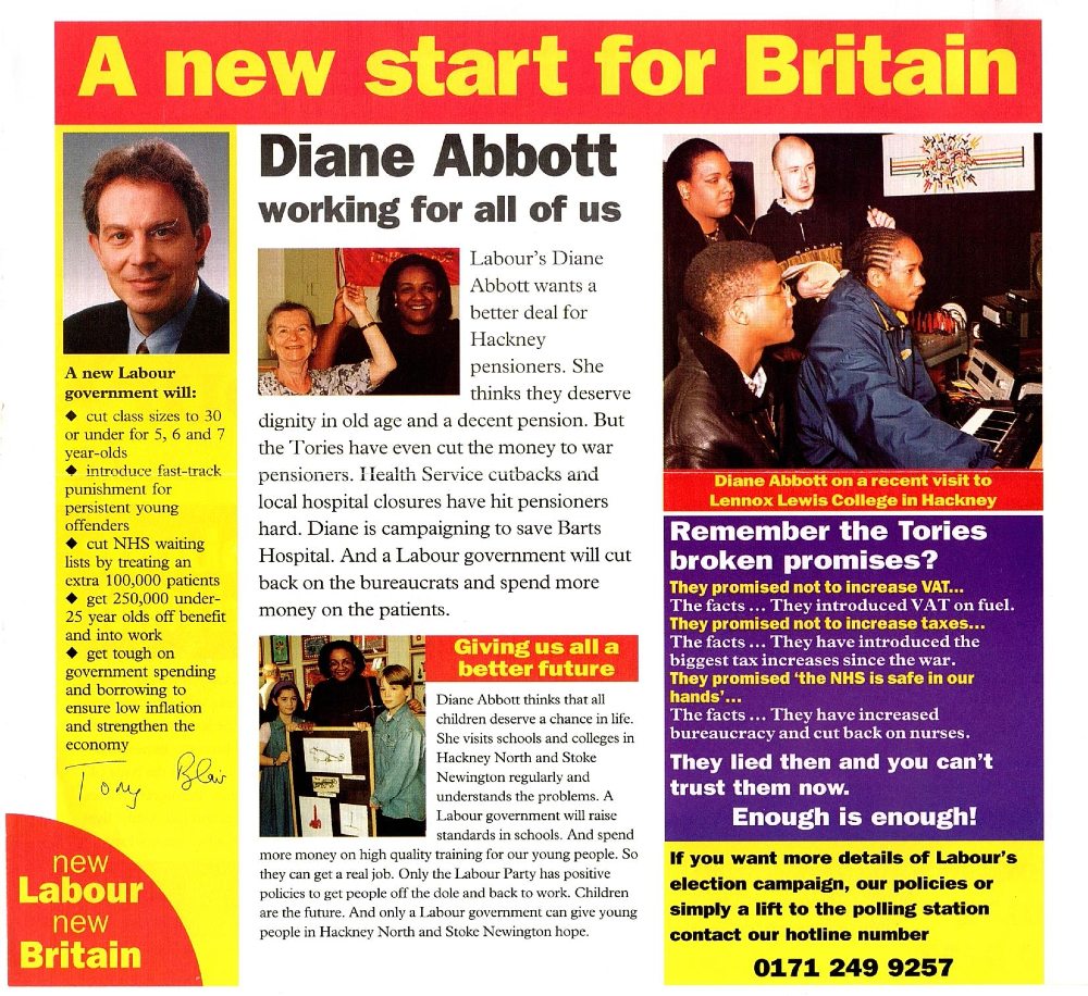 A 1997 election leaflet for Diane Abbott.