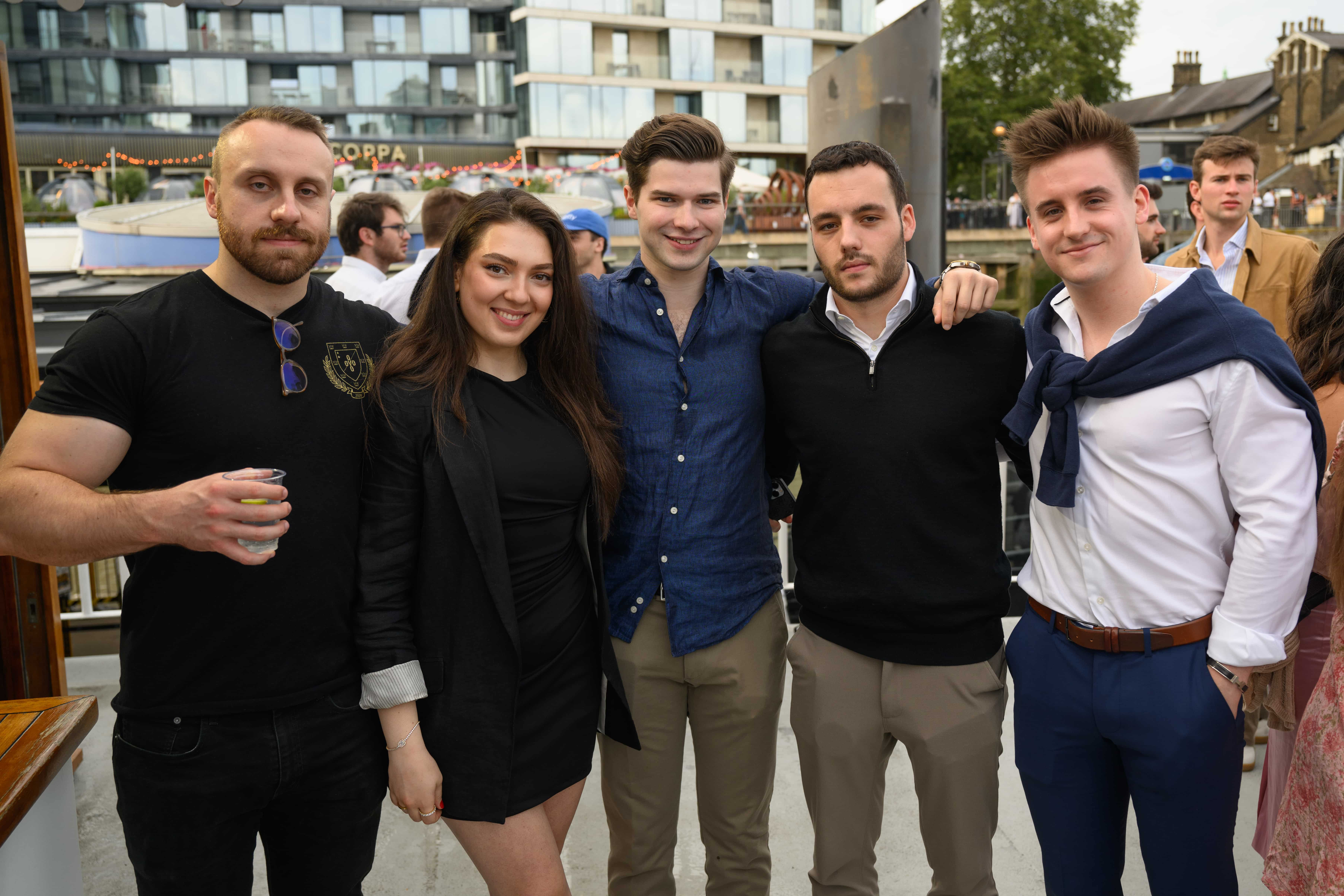 A group of Summer School students attending the Boat Party.