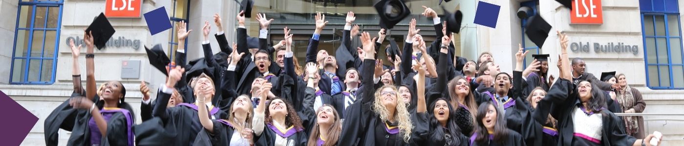 A group of LSE graduates throw their hats in the air